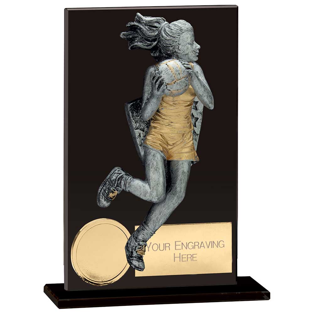 Netball Player Glass Plaque