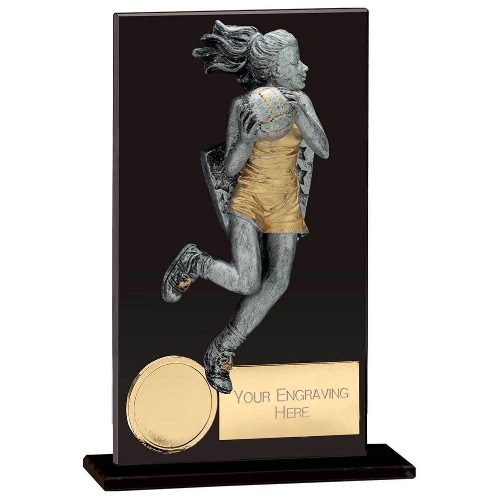Netball Player Glass Plaque