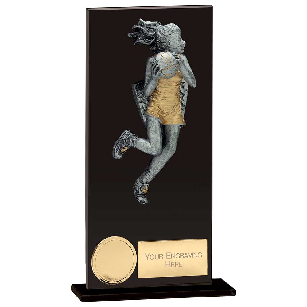 Netball Player Glass Plaque